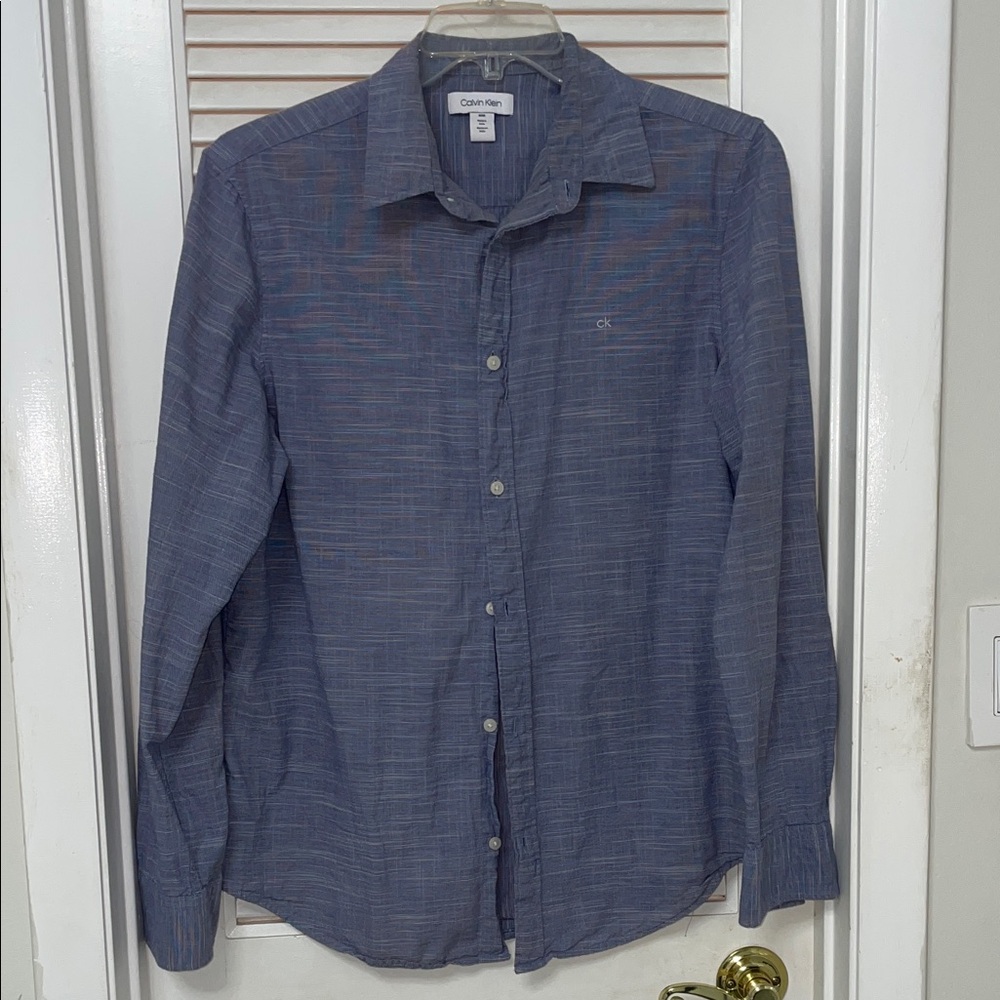 Calvin Klein Men's Slate Blue Casual Button-Down Shirt